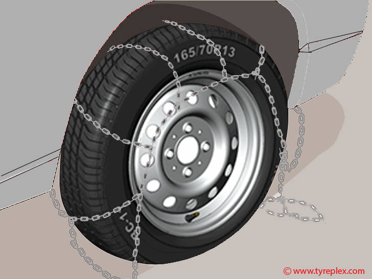 Snow chain on tyre