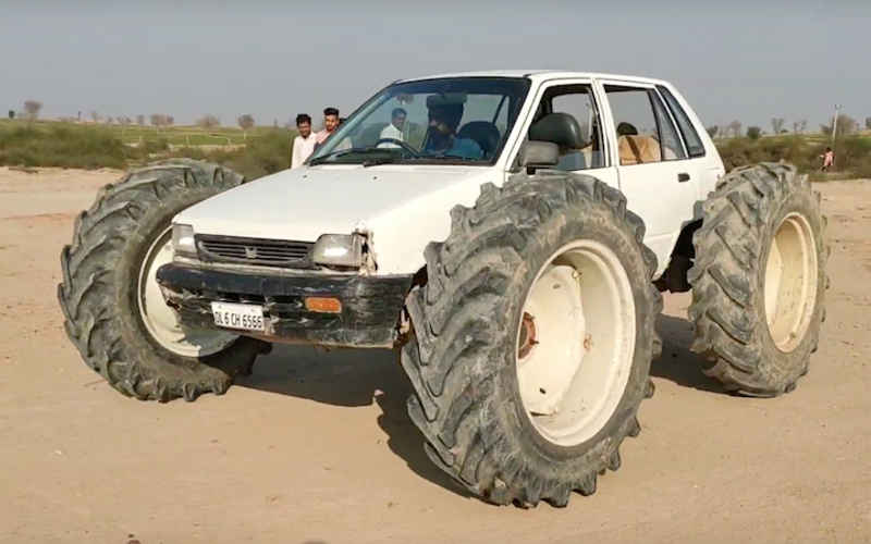 modified Maruti 800 with tractor tyres