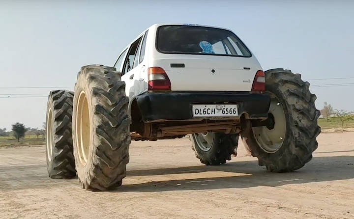 Modified Maruti 800 With Tractor Tyres Video