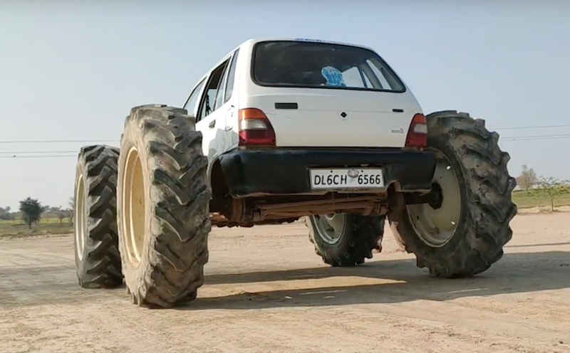 modified Maruti 800 with tractor tyres