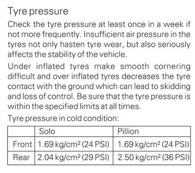 Tyre Pressure for TVS Scooty Pep BS4 (24-36psi), Tyre Air Pressure