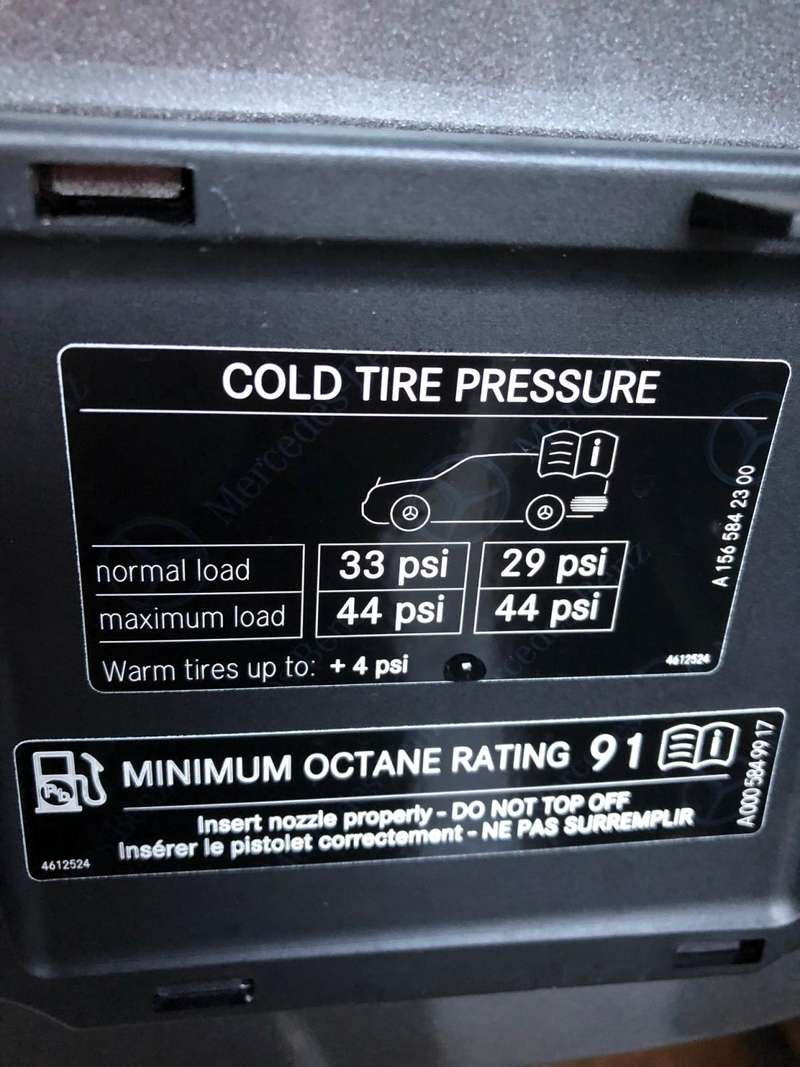Tyre Pressure for MercedesBenz GLA Class (2944psi), Tyre Air Pressure