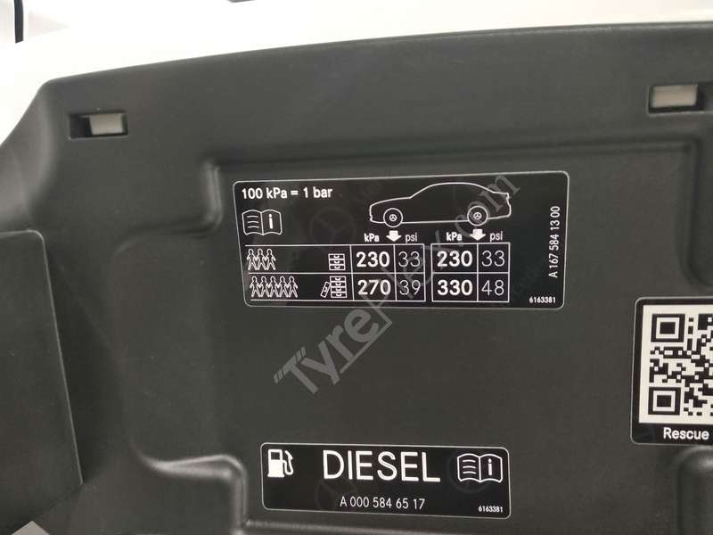 Tyre Pressure for MercedesBenz GLEClass (3640psi), Tyre Air Pressure