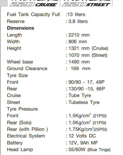 bajaj avenger 220 cruise tyre type