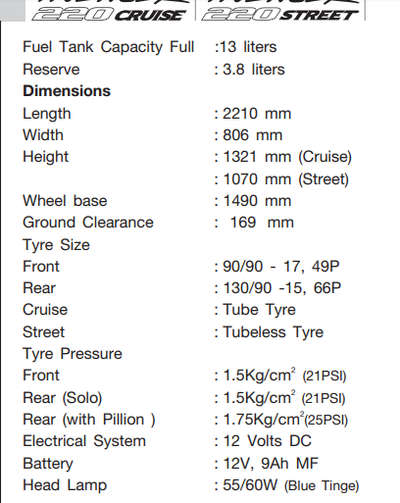 avenger cruise tyre pressure