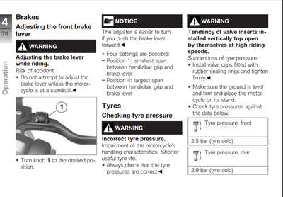 Tyre Pressure for BMW R 1200 GS (36-42psi), Tyre Air Pressure